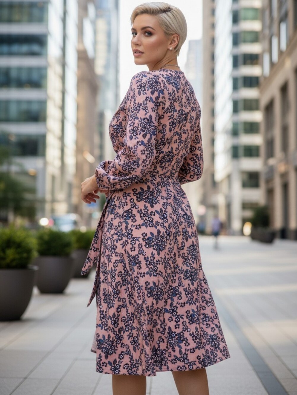 NWT J. Crew Salmon Floral Midi Wrap Dress with Navy Print - Size 14